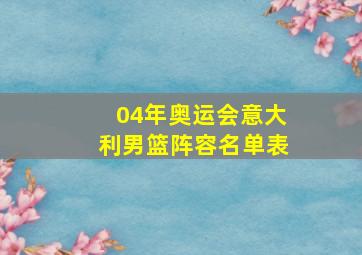 04年奥运会意大利男篮阵容名单表