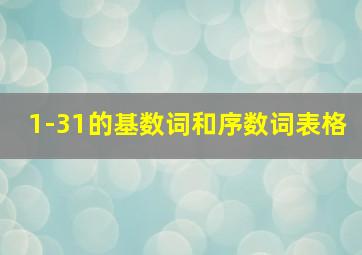 1-31的基数词和序数词表格