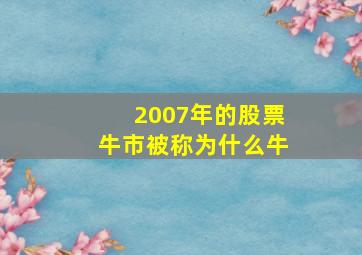 2007年的股票牛市被称为什么牛