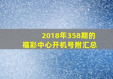 2018年358期的福彩中心开机号附汇总