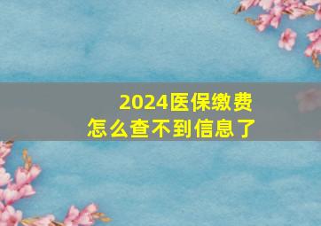 2024医保缴费怎么查不到信息了