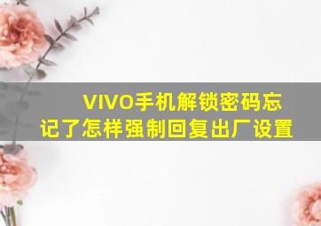 VIVO手机解锁密码忘记了怎样强制回复出厂设置