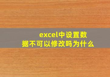 excel中设置数据不可以修改吗为什么