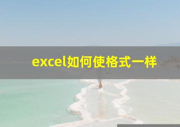 excel如何使格式一样