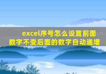 excel序号怎么设置前面数字不变后面的数字自动递增