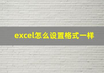 excel怎么设置格式一样