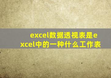 excel数据透视表是excel中的一种什么工作表