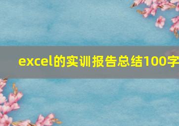 excel的实训报告总结100字