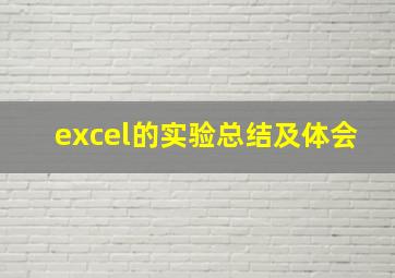 excel的实验总结及体会