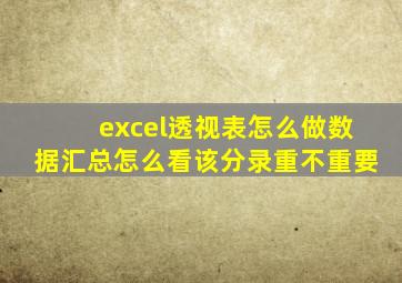 excel透视表怎么做数据汇总怎么看该分录重不重要