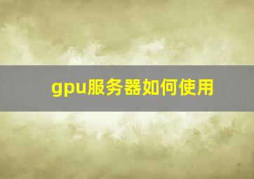 gpu服务器如何使用