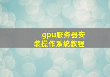 gpu服务器安装操作系统教程