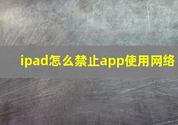 ipad怎么禁止app使用网络