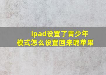 ipad设置了青少年模式怎么设置回来呢苹果