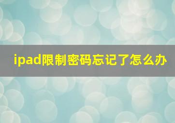 ipad限制密码忘记了怎么办