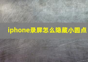 iphone录屏怎么隐藏小圆点