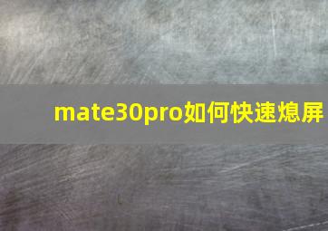 mate30pro如何快速熄屏