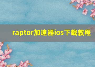 raptor加速器ios下载教程