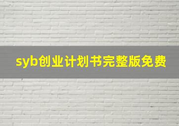 syb创业计划书完整版免费