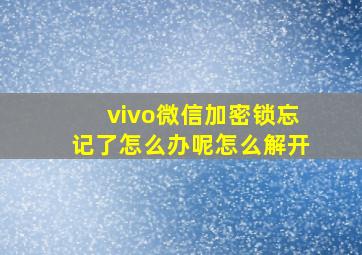 vivo微信加密锁忘记了怎么办呢怎么解开