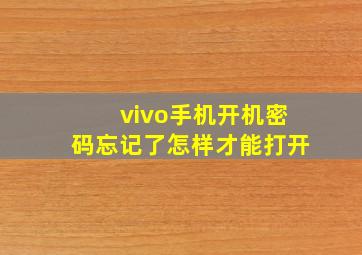 vivo手机开机密码忘记了怎样才能打开