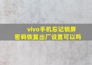 vivo手机忘记锁屏密码恢复出厂设置可以吗