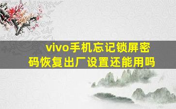 vivo手机忘记锁屏密码恢复出厂设置还能用吗