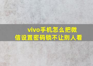 vivo手机怎么把微信设置密码锁不让别人看