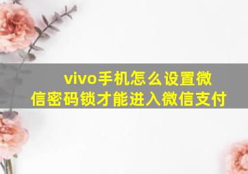 vivo手机怎么设置微信密码锁才能进入微信支付