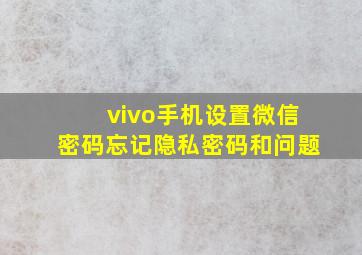 vivo手机设置微信密码忘记隐私密码和问题