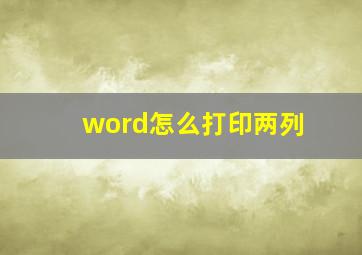 word怎么打印两列