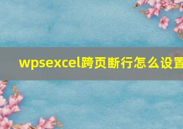 wpsexcel跨页断行怎么设置