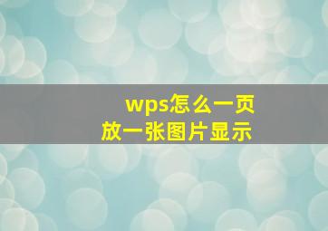 wps怎么一页放一张图片显示