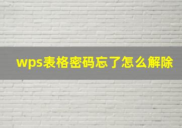 wps表格密码忘了怎么解除