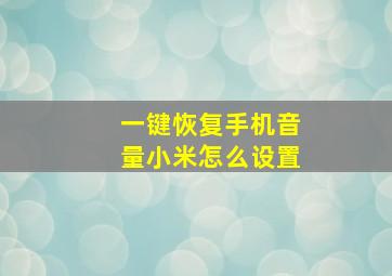 一键恢复手机音量小米怎么设置