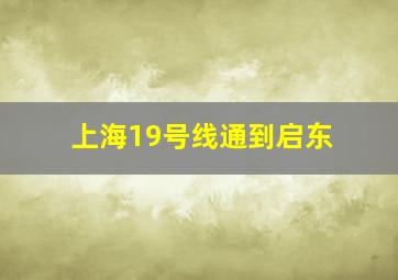 上海19号线通到启东