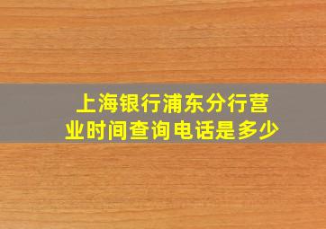 上海银行浦东分行营业时间查询电话是多少