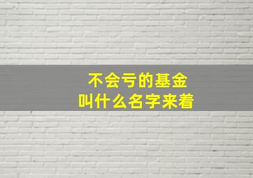 不会亏的基金叫什么名字来着