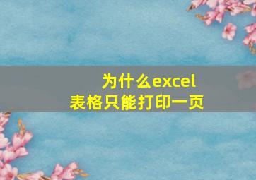 为什么excel表格只能打印一页