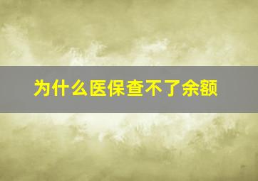 为什么医保查不了余额