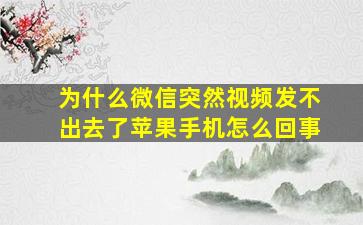 为什么微信突然视频发不出去了苹果手机怎么回事