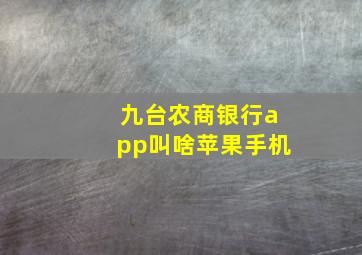 九台农商银行app叫啥苹果手机