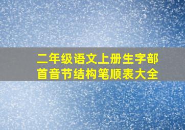 二年级语文上册生字部首音节结构笔顺表大全