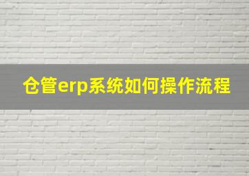 仓管erp系统如何操作流程