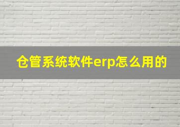 仓管系统软件erp怎么用的