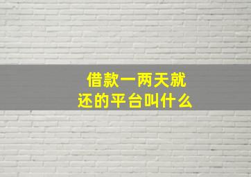 借款一两天就还的平台叫什么