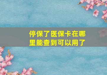 停保了医保卡在哪里能查到可以用了