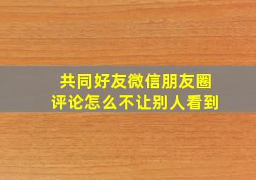 共同好友微信朋友圈评论怎么不让别人看到