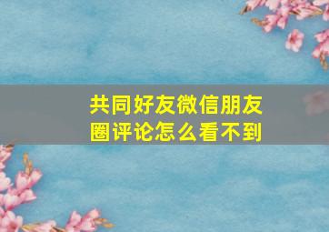 共同好友微信朋友圈评论怎么看不到