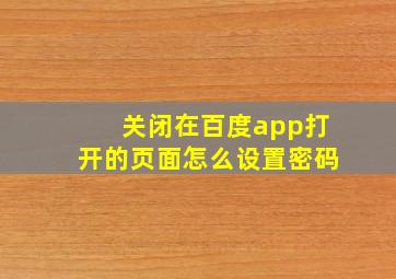 关闭在百度app打开的页面怎么设置密码